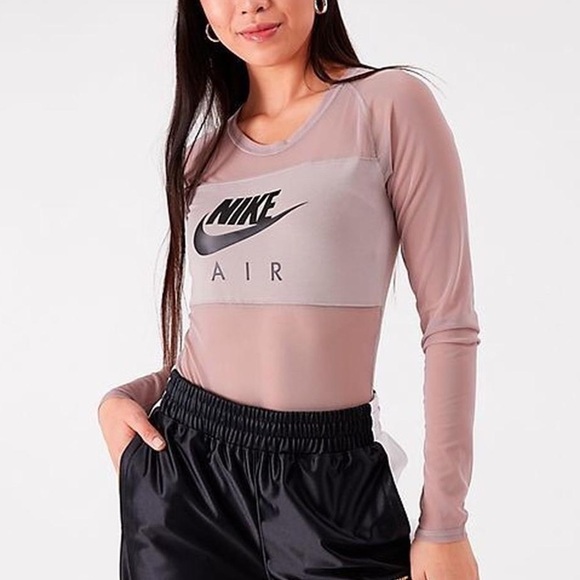 Nike Air Women's Sheer Long Sleeve Mesh Bodysuit Size Small - Picture 1 of 9